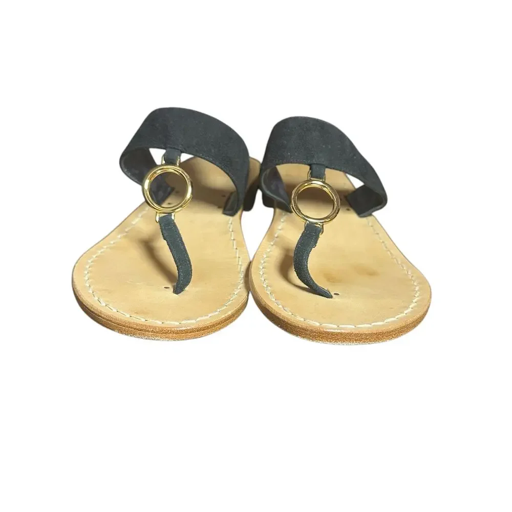 Mastro Positaro Spain Black Thong Leather Sandals sz 40 US 9 Slip-On short heel